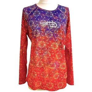 REEL LIFE Womens Purple Orange Graphic Long Sleeve Sun Protection Tee Size XL